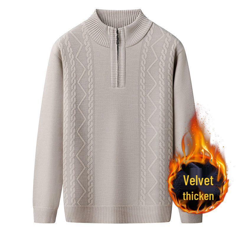 Men's High Neck Half-Zip Fleece Sweater – Trendy, Thick Knitwear for Autumn & Winter