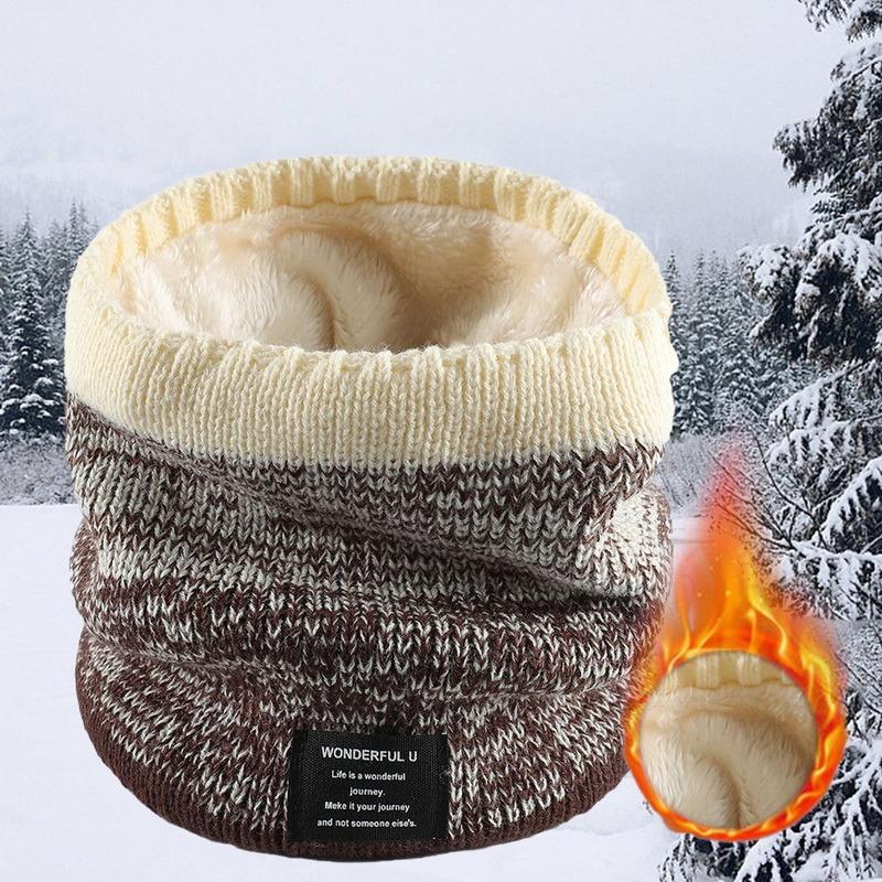 Winter Scarf Fleece Lined Warm Knitted Scarf Windproof Thick Circle Loop Scarves Breathable Bandana Skin-Friendly Solid Scarf