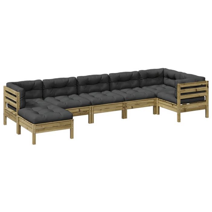 VidaXL Salon de jardin 7 pcs avec coussins bois de pin imprégné, ensemble de canapés d'extérieur, ensemble de canapés 3299551