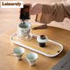 HOYIHM Hand Drawn Wisteria Side Handle Tea Set Complete Set Vintage Tea Ceremony Set Teapot and Tea Cup Set Chinese Tea Set Gift