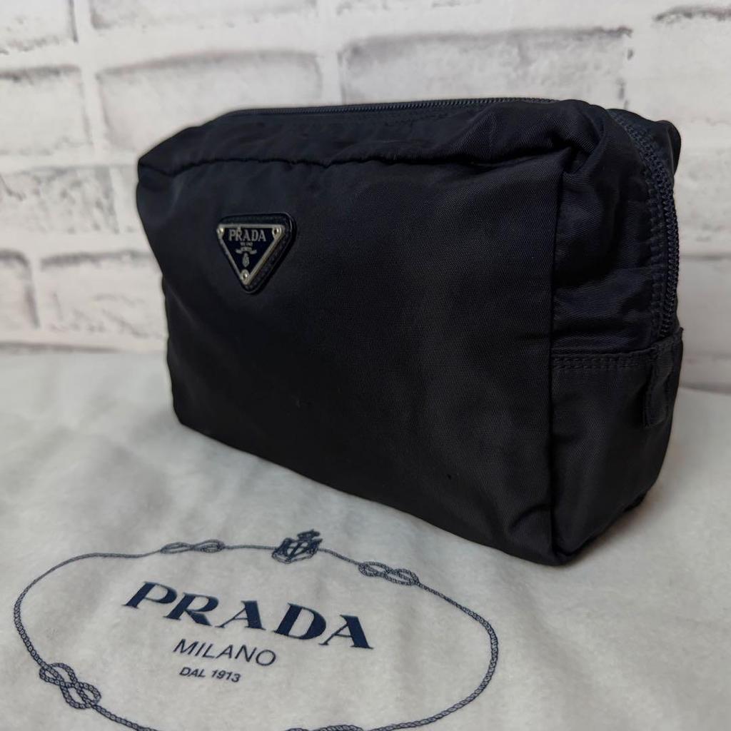 Used Rare  PRADA Prada Accessory Pouch, Triangle Logo, White Tag Included