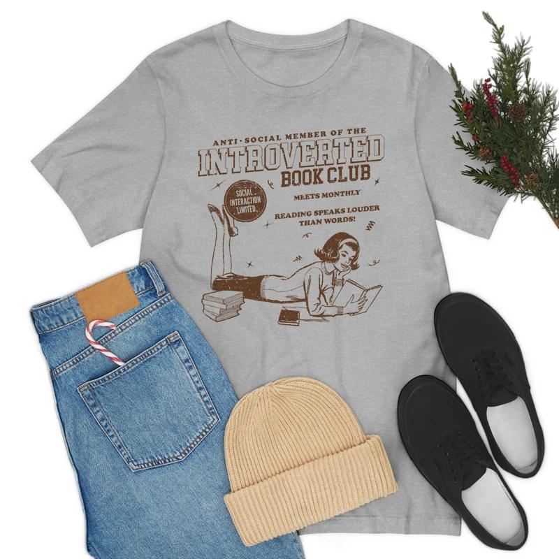 Introverted Book Club Retro TShirts Cute Aesthetic Bookish T Shirt Bookworm Graphic Tees Women Vintage Tops Book Lover Gifts
