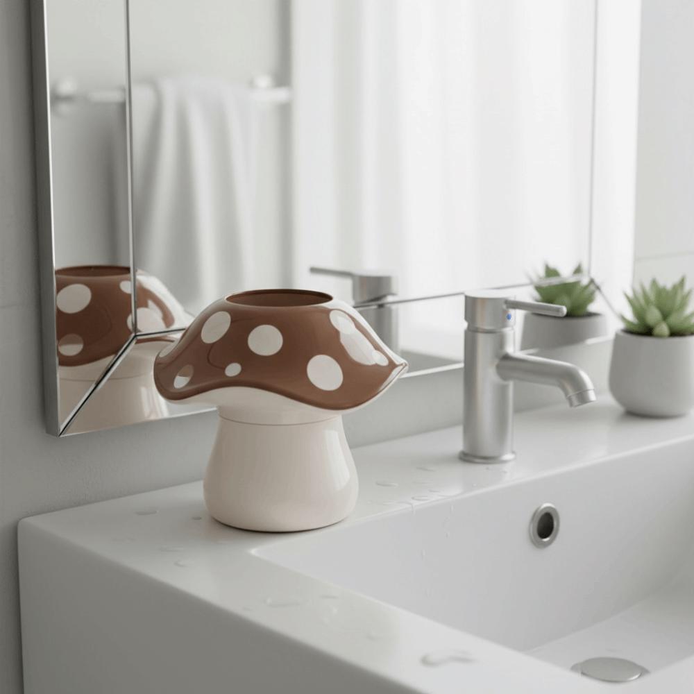 Multifunctional Design Mushroom Storage Box Polka Dot Pattern Desktop Organizer Student Dormitory