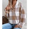 Neutral Plaid Print Hooded Long Sleeve Sweatshirt: Loose and Casual Autumn/Winter Women's Fashion