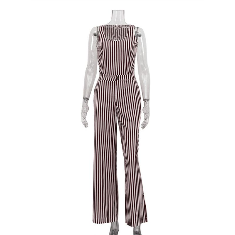 Stripes Vest Suit Women's Tops High Waist Pants Printed Two-Piece Suit Printed Two-Piece Set