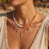 Summer Beach Layered Starfish Shell Pendant Necklace For Women Boho Colorful Seed Bead Pearl Fish Choker Vacation Party Jewelry