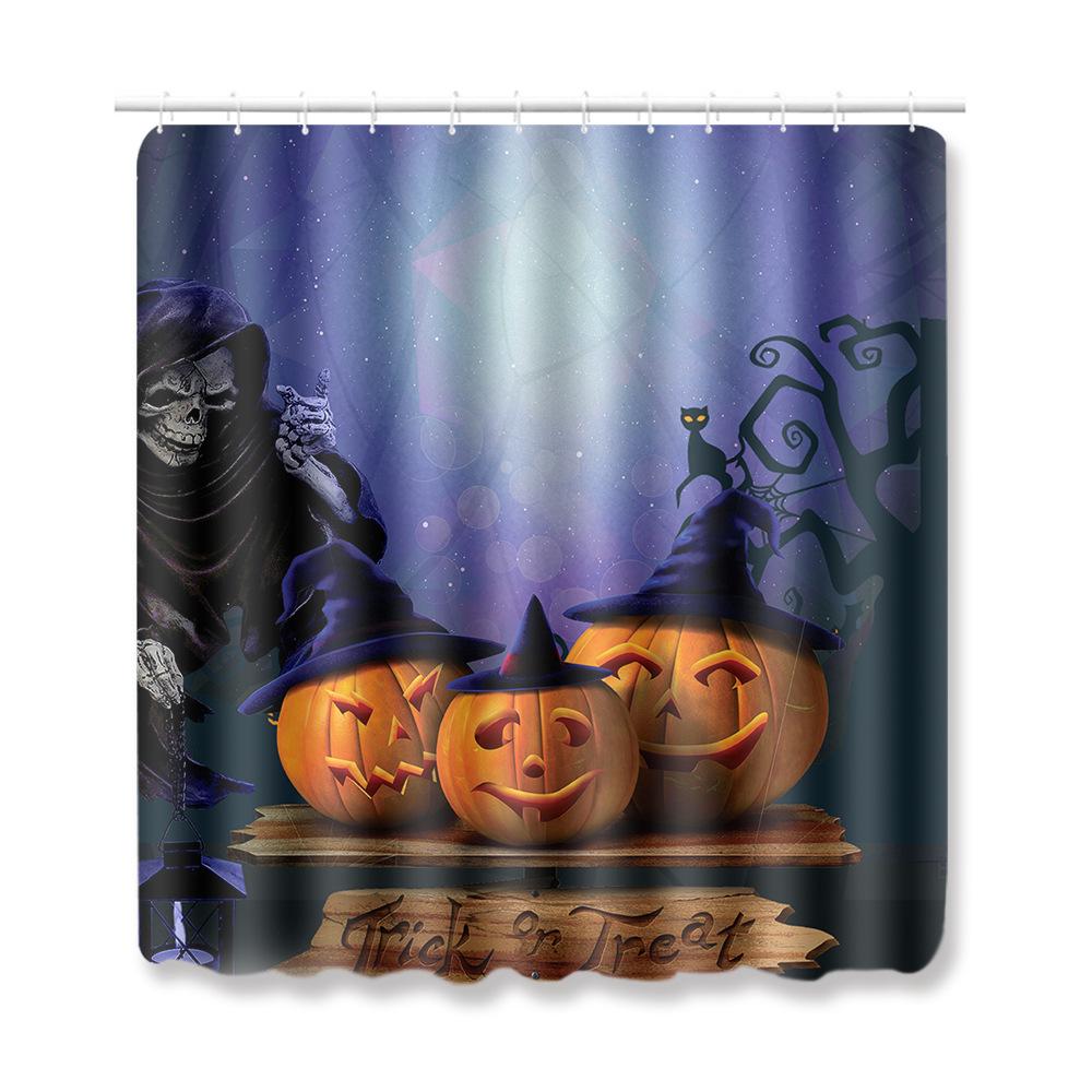 Halloween Shower Curtain Floor Mat Combination Four-Piece Set Bathroom Toilet Carpet Shower Room Foot Door Mat