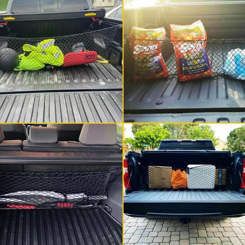 Universal Large Car Cargo Net Nylon Elastic Mesh for Van SUV Truck - Storage Tidy Net with Mesh Pocket for Pickup