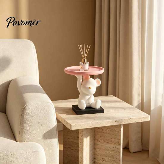 Cute Room Accessories 3D Printed Bear Jewelry Tray, Desktop Storage Organizer for Aromatherapy Holder Keys and Trinkets, Decorative Tray Bedroom