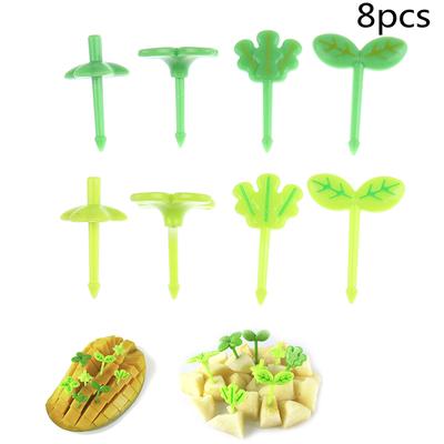 8Pcs Fruit Fork Toothpick Leaves  Lunch Box Bento Salad Tiny Fork Cake For Kids