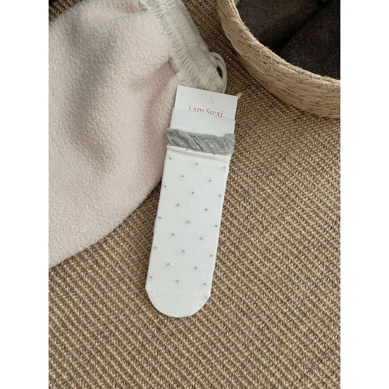 Autumn and Winter Personalized Retro Style Socks, Women's Bubble Lace, Flocked Polka Dot Pile Socks, Pure Cotton Boneless Mid-calf Socks