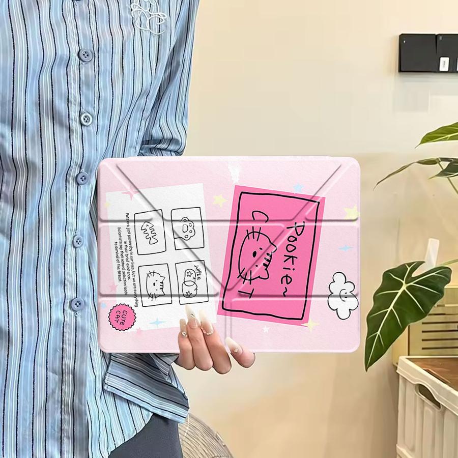 Line Cat Holder Cover Tablet Case For iPad Air 4 5 M3 M2 1 2 M4 11inch Pro 2025 Pro 11th 10th 9th 8th 7th 12.9inch Mini 6 7