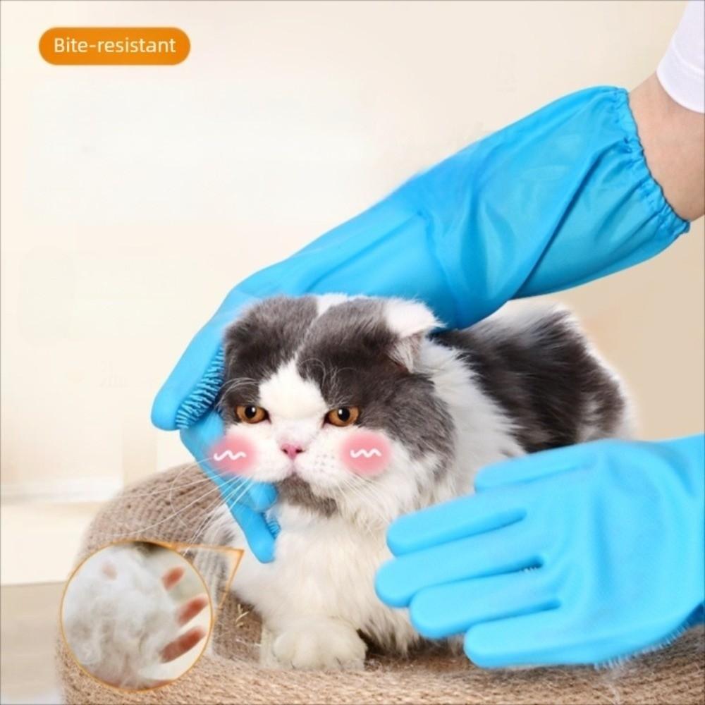 Soft Silicone Pet Grooming Cleaning Gloves Lengthen Anti Bite Dog Cat Bathing Shampoo Glove Dog Massage Hair Removal Glove Dog
