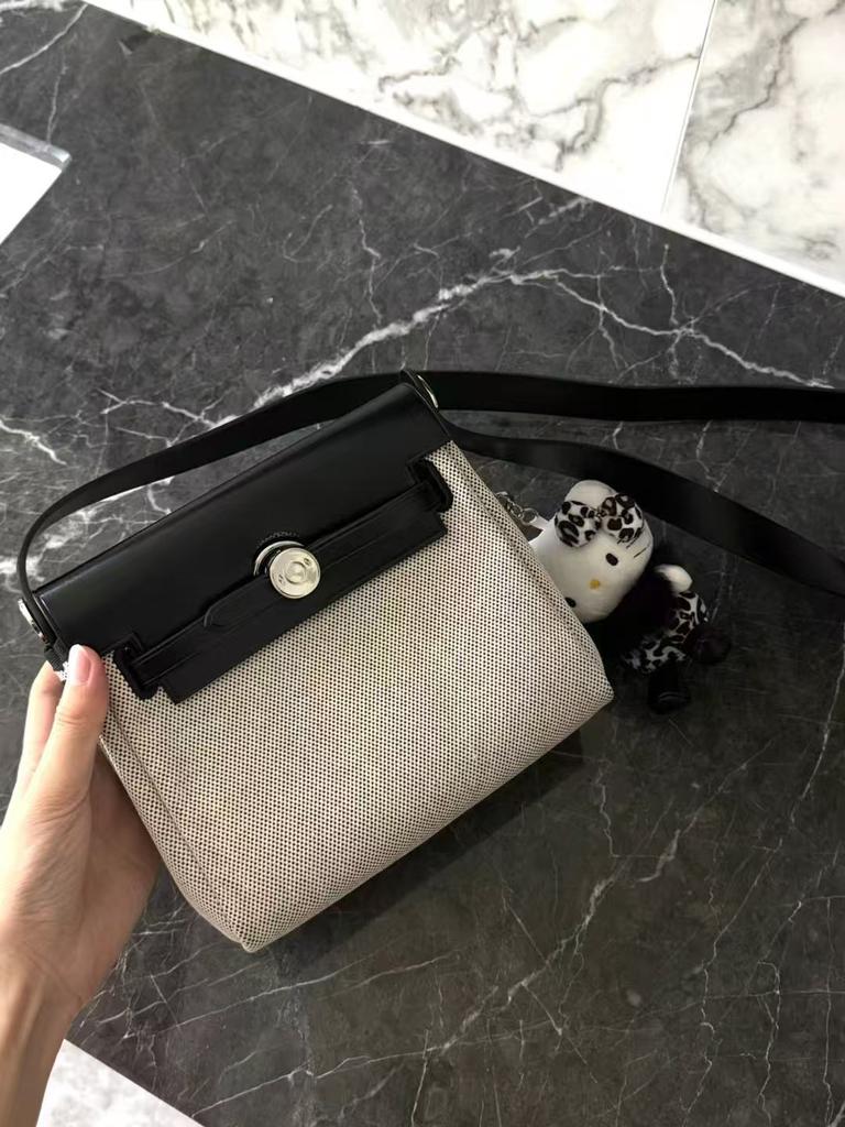 2025 first-layer cowhide canvas bag high-quality leather mini mobile phone bag shoulder messenger bag