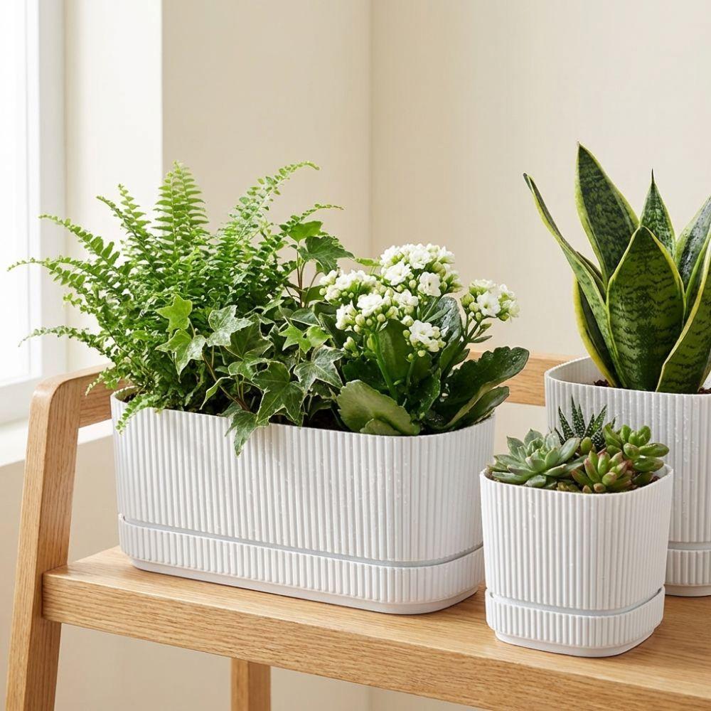 Plastic Self Watering Flower Pot Drainage Hole Desktop Vase Self Watering Planter Indoor Plants