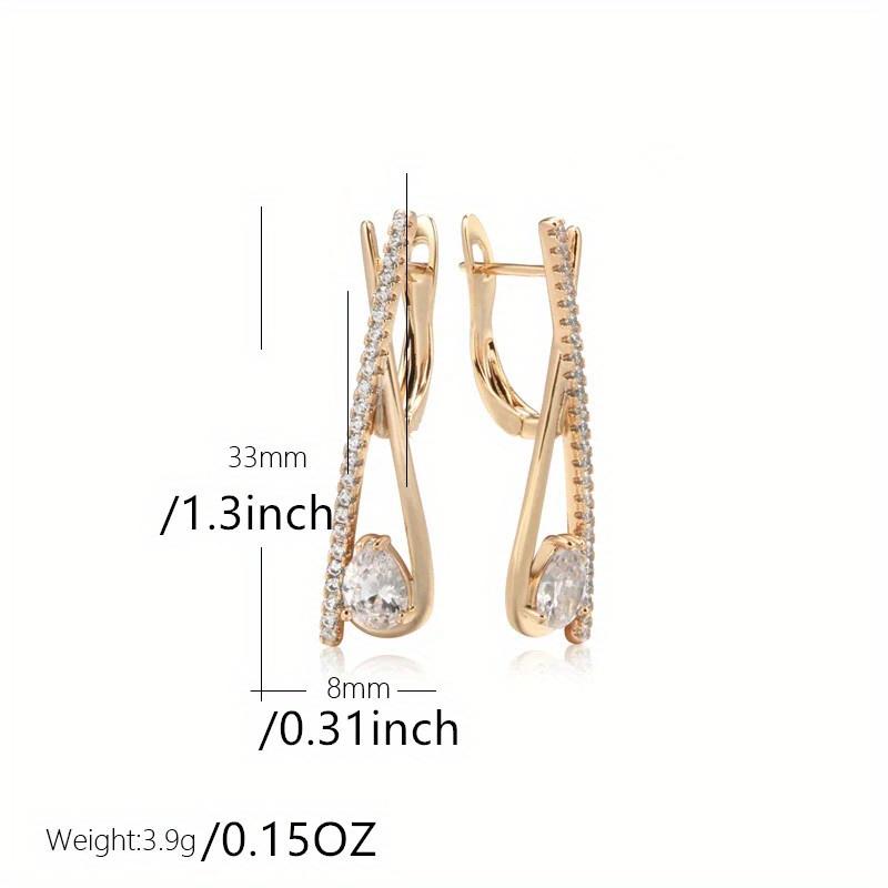 Boucles d'oreilles longues en Zircon pour femmes, 1 paire, goutte d'eau, bijoux de couleur dorée, pierre brillante, boucles d'oreilles à Clip tendance