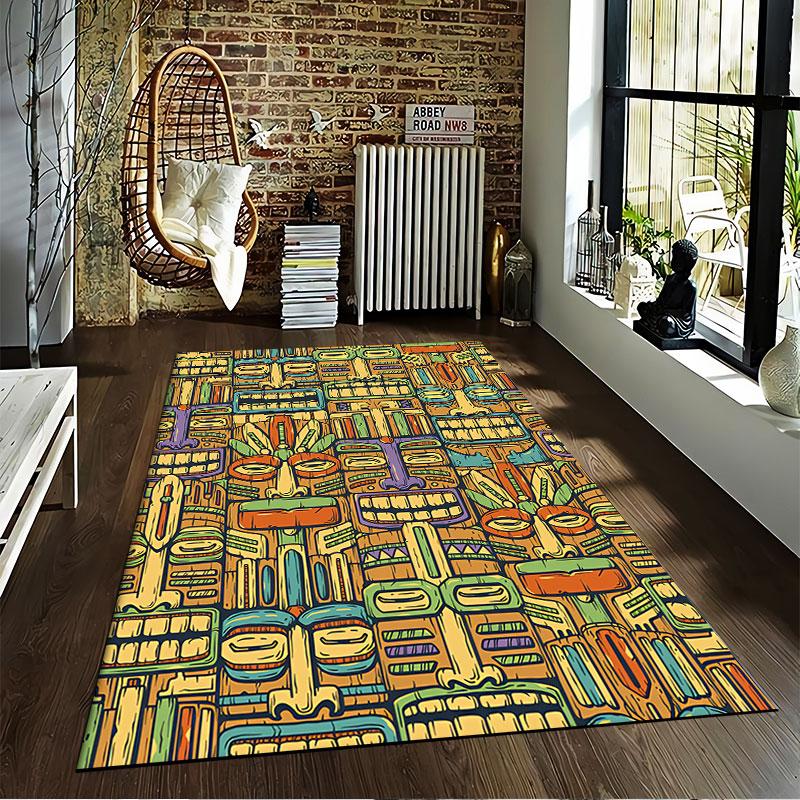 Tribal Pattern Colorful Faces suitable as a non-slip mat for the living room or bedroom sofa