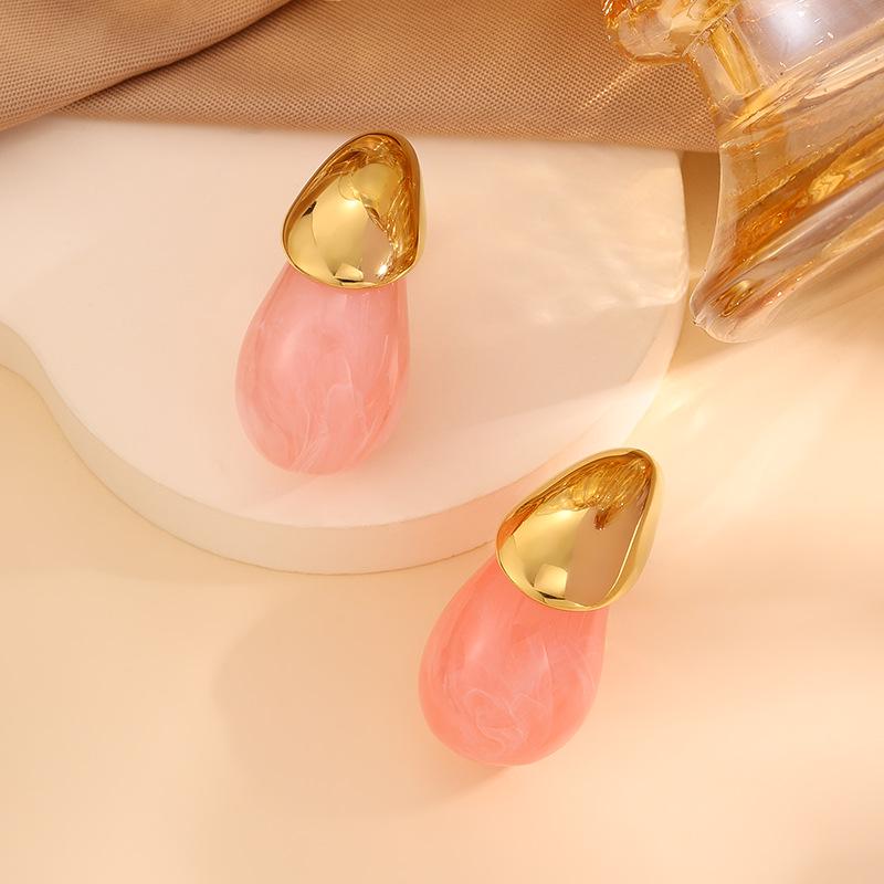 Titanium Steel Water Drop Earrings - Colorful Enamel, Retro European-American Style, Women s Luxury.