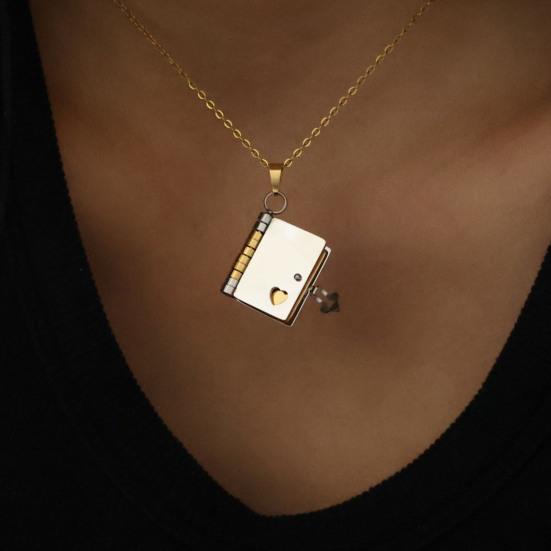 Titanium Steel Book Necklace Openable Mini Book Charm Necklace Jewelry Pendant Necklace Love Gift