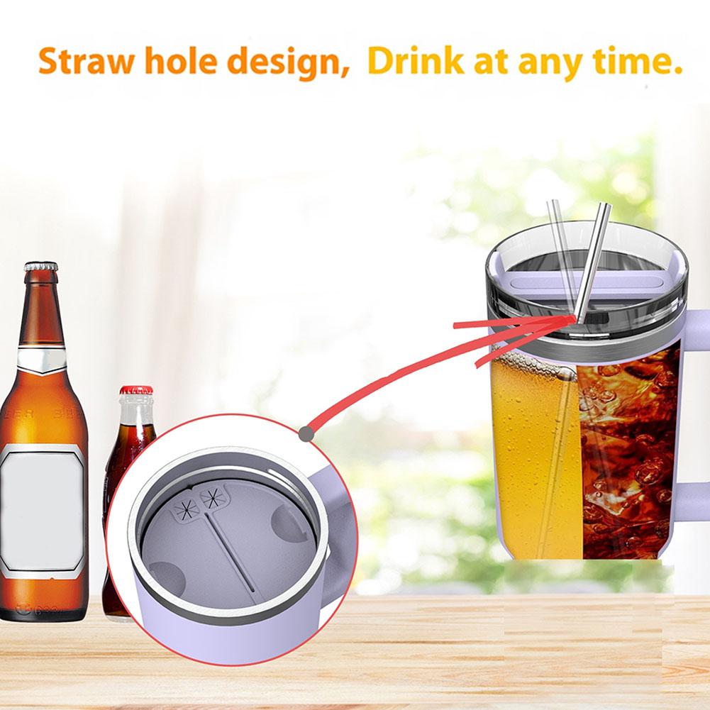 Silicone Double-Layer Thermos Cup 40oz Drink Cup With Lid Can Hold Two Different Flavors Of Drink Inner Section Tray For Stanley