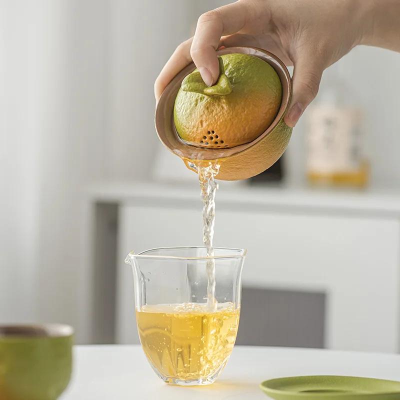 Bionic Orange Tea Tureen Outdoor Travel Portable Ceramic Kung Fu Tea Teaware Creative Camping Handmade Tea Brewer Gifts