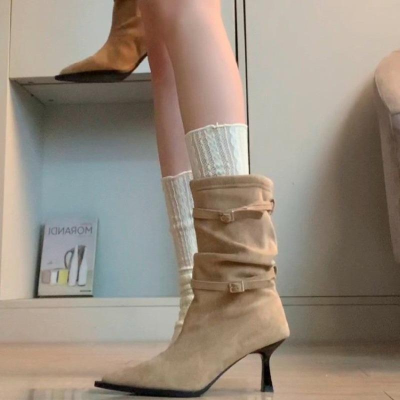 Fashion Autumn Fashion High Quality Pointed Toe Vintage Ankle Boots Sexy Thin Hihe Heel Women Warm Knight Slip On Party Shoes 659