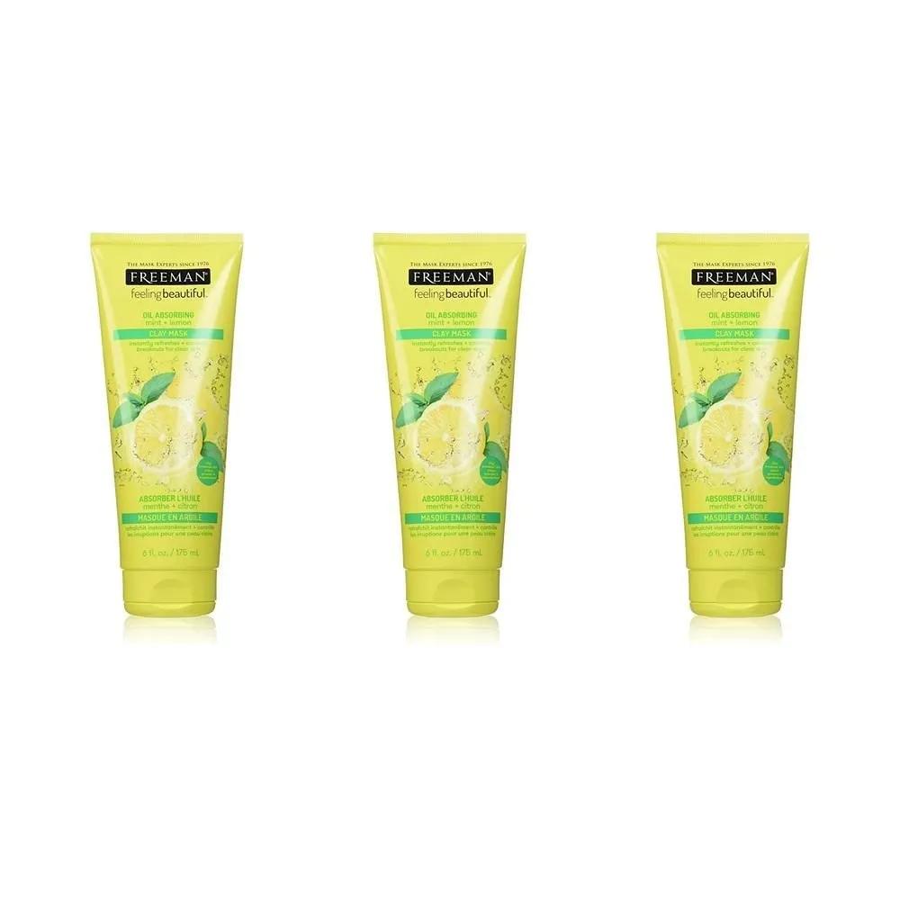 Freeman Clay Mask 175ml 3-Pack Mint & Lemon Freeman Oil Absorbing Mint & Lemon Clay Mask, Facial