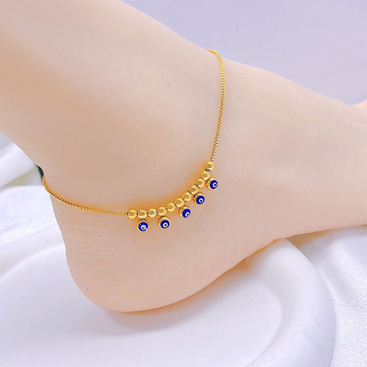 Blue Eyes Round Beads Bracelet Anklet for Women - Titanium & Stainless Steel Foot Jewelry