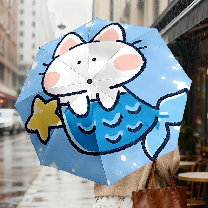Adorable Cat with Starfish & Mermaid Tail Umbrella: Perfect for Outdoor Adventures 108