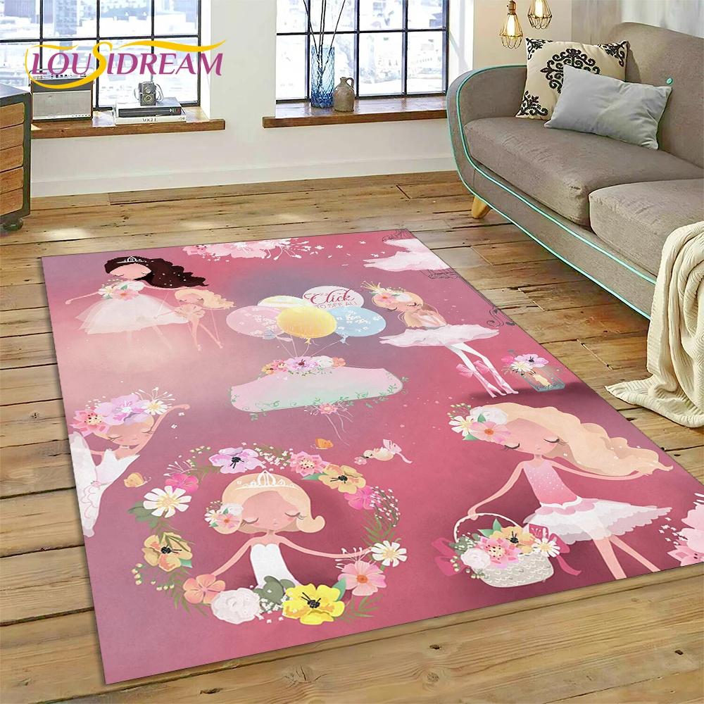 Cute Dream Ballet Girl Ballerina Fairy Carpet Rug for Bedroom Living Room Home Sofa Decoration,Child Game Large Decor Floor Mat