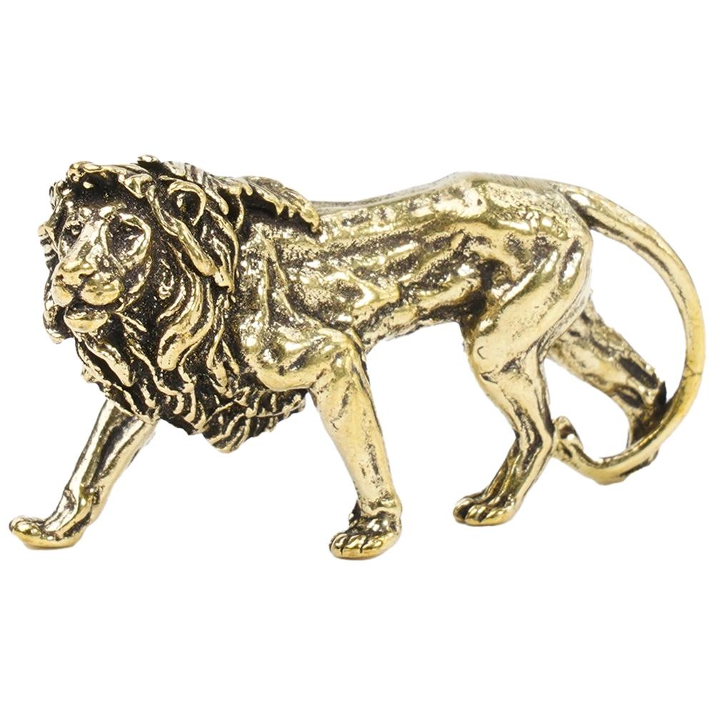 Copper Lion Ornament Miniatures Figurines Craft Desk Decoration Statue