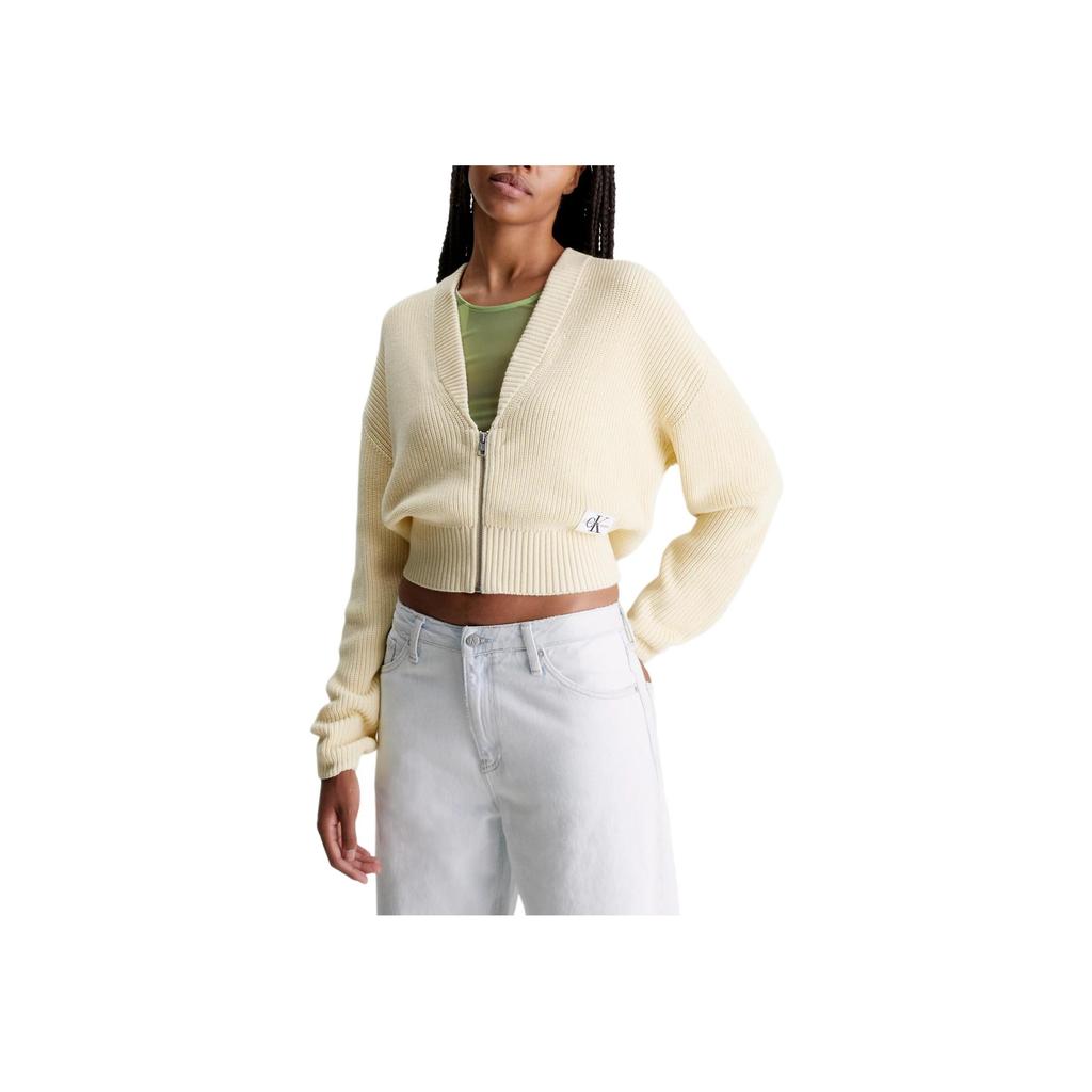 Calvin Klein Jeans Simple Casual V-Neck Loose Long Sleeve Knit Sweater Women Tops Vanilla J20J222623-ZCY