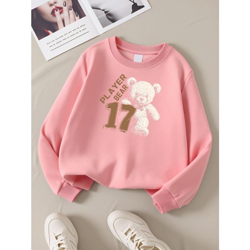 European sizes Bear 17 Teddy Girls' Crew Neck Sweatshirt, Western Top for Autumn And Winter, Long Sleeves, Casual Multi-Colored for Young Girls.