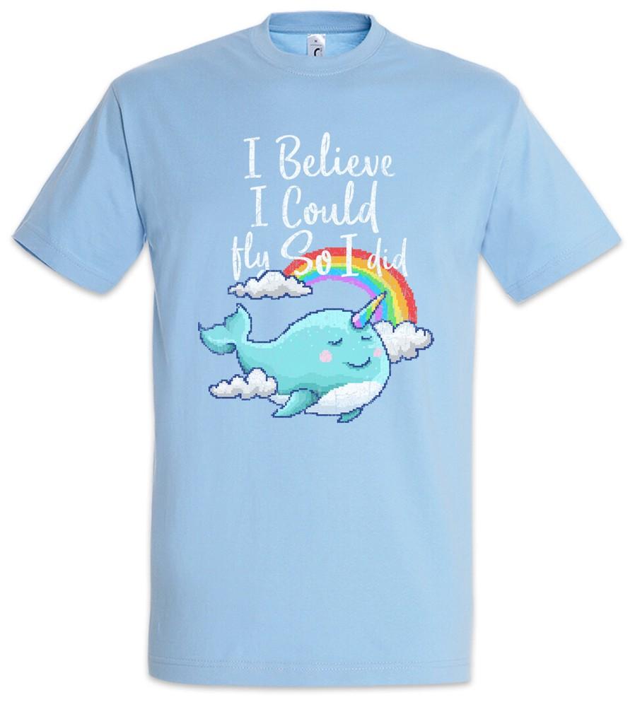 I Believe I Could Fly So I Did T-Shirt Whale Unicorn Pixel Retro Fun Geek Nerd