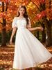 Elegante Prinses Jurk met Korte Mouwen en Kant Pofmouwtjes voor Meisjes - Perfect voor Bruiloften & Optredens