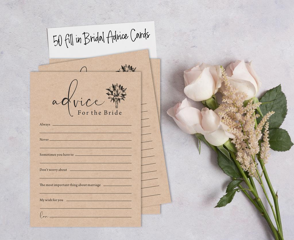 Inkdotpot Rustic Kraft PaperA  Advice And Wishes Set Of 50 Bridal Shower Advice Game