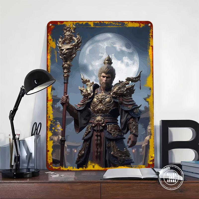 Re Scimmia con Bastone Poster in Latta Arte da Parete Personalizzata Segnali Metallici Vintage Retro per Decorazione Mancave Stanza Scrivania Casa