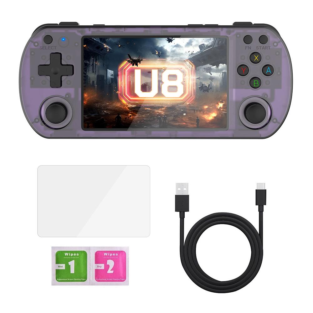 

U8 Open Source Linux System 4.0 Inch IPS Screen Retro Handheld Game Console, 64GB Storage Transparent Purple