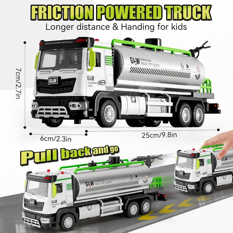 Diecast Tanker Truck Toys, Friction Powered Haze Removal Truck with Lights and Sounds, 1:40 Scale Sprinkler Truck Vehicle Kids Toy
