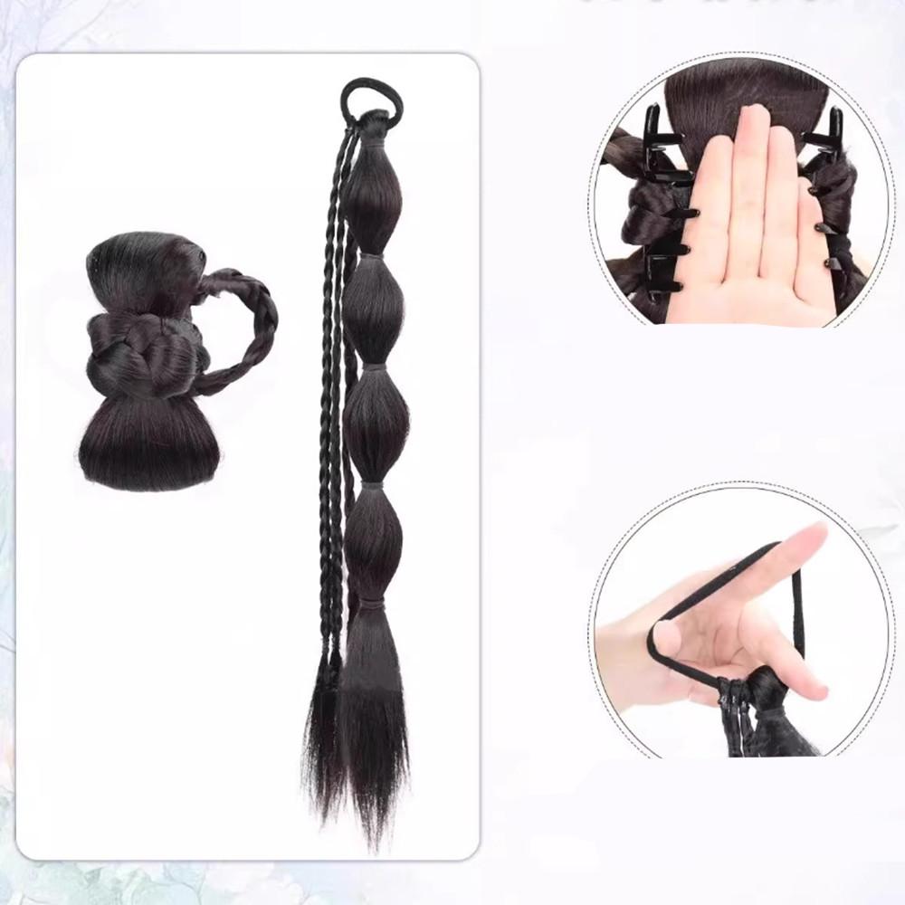 Synthetic Ponytail Bubble Braid Wig Hanfu Cheongsam Side-tie Ball Head Clip-on Twisted Braids Extension Simulated Flower Bud