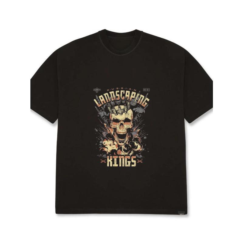 

Men s Oversized T-Shirt Black Landscaping Kings Skull Graphic Print Streetwear Casual Wear XXXXL чёрный