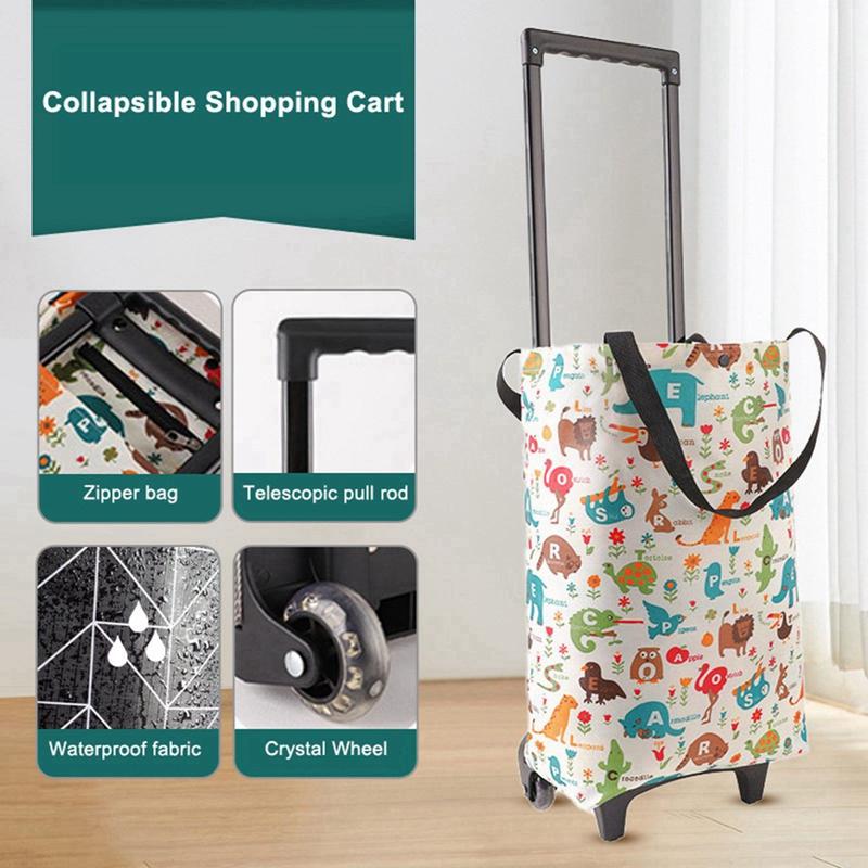 Foldable Oxford Cloth Telescopic Trolley Shopping Bag Household Trolley Shopping Cart with Wheels