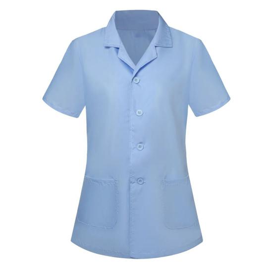 

Chef Uniform Lapel Short Sleeve Front Button Closure Unisex Chef Clothing Soft Fabric Double Patch Pockets Professional Shirt Nursing Workwear M