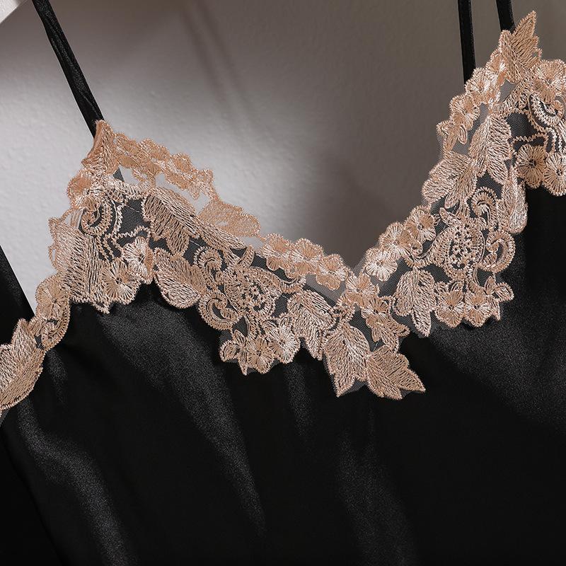 Ice Silk Pajamas Women's Suspender Shorts Nightgown Lace Three-piece Set, Summer Comfort Can Be Worn Outside Loungewear Set