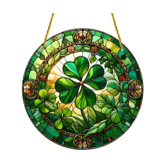 St. Patrick s Day Acrylic Suncatcher Green Four Leaf Clover Window Hanging Ornament Stained Glass S
