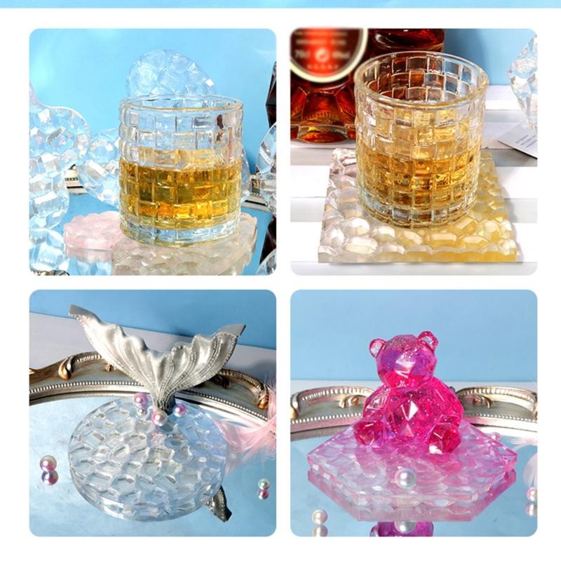 1/6 Stück Diamanten Unterseite Untersetzer Form Blume Herz Runde Form Epoxid Tassenunterlage Formen mit Diamanten Unterseite Harz Tablett Form