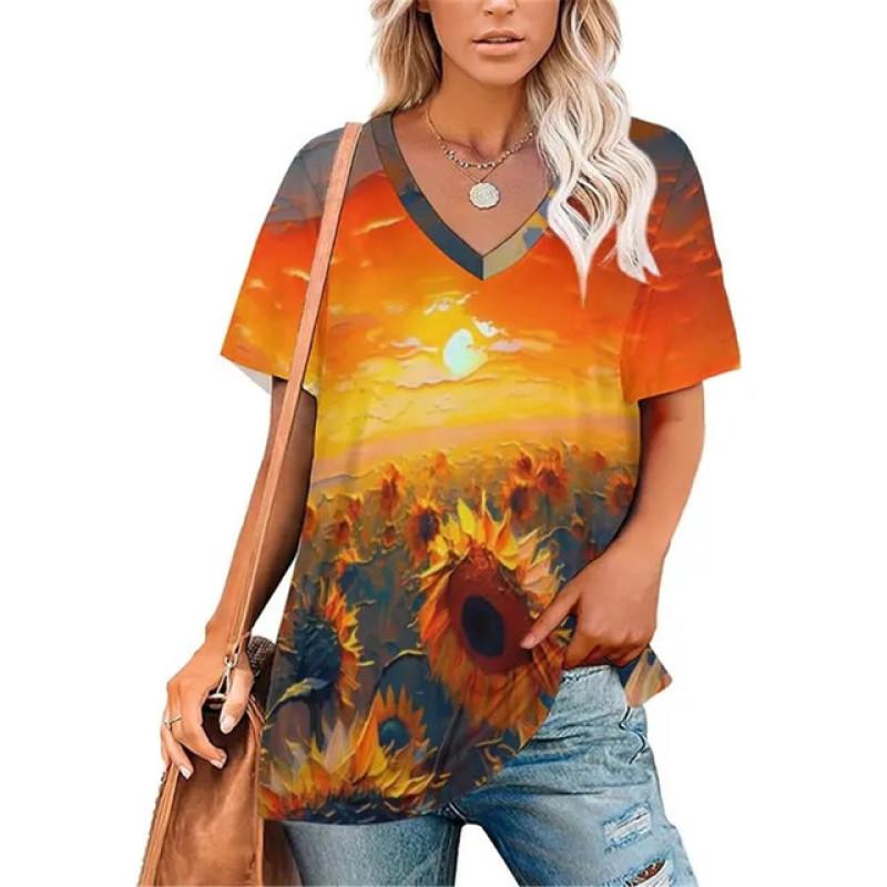 Σέξι Πουλόβερ με Λαιμόκοψη V Ευέλικτο T-Shirt Γυναικείο Μπλουζάκια με Ντεγκραντέ Εκτύπωση Ρούχα Unisex Vintage Streetwear Καθημερινό Στυλ Μόδα Streetwear