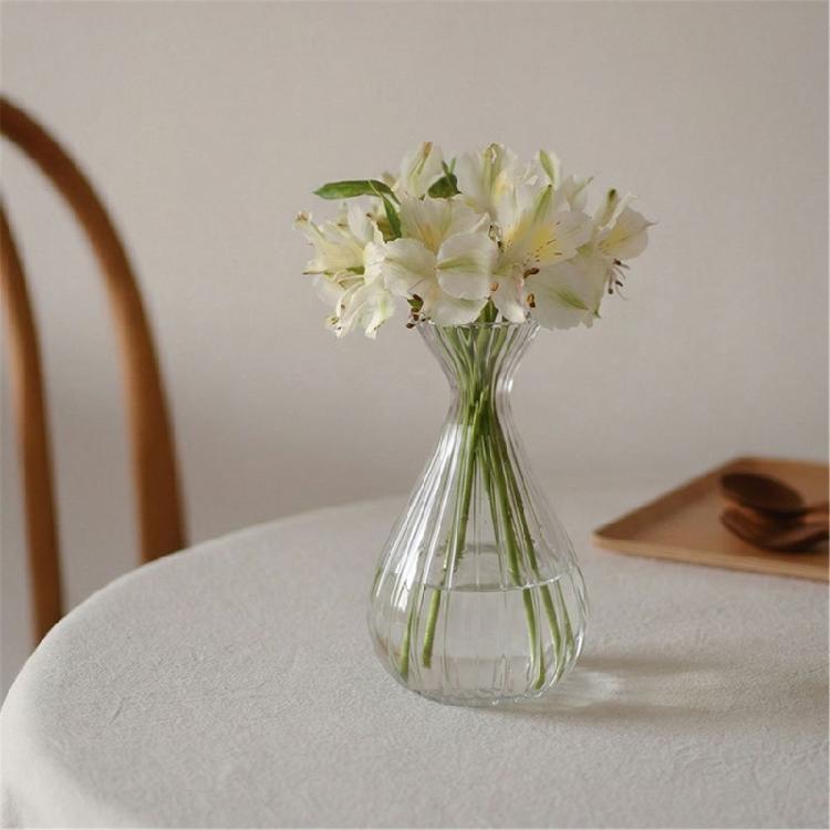 Minimalist Clear Glass Vases for Home Decors Ribbed Flower Pot for Living Room Kitchen Bathroom Wedding Table Centerpieces