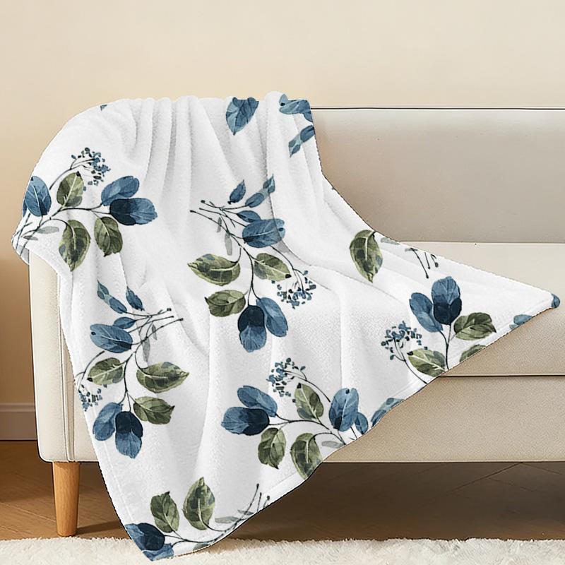 Floral Plant Flannel Throw Blanket Soft Cozy Warm Trimmed Edge, Home Sofa Cover, Halloween Christmas Decorative Blanket for Leisure Use
