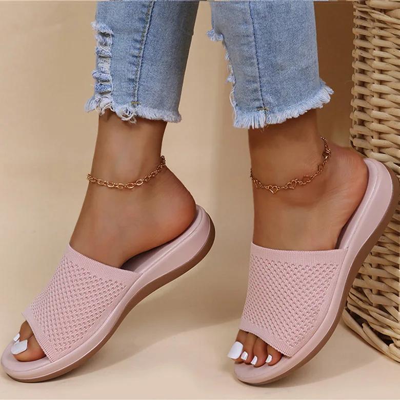 Fashion Women Sandals Soft Flat Sandals Zapatos Mujer Summer Sandals Women Stretch Fabric Footwear Elegant Slippers Shoes Women Female